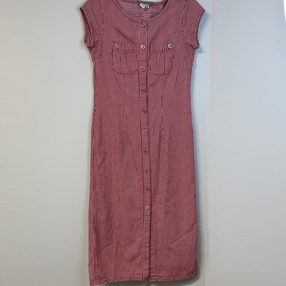 Isabella Bird Dresses & Skirts - Vintage 90s Isabella Bird Striped Button-Down Midi Dress Women’s Size 4
